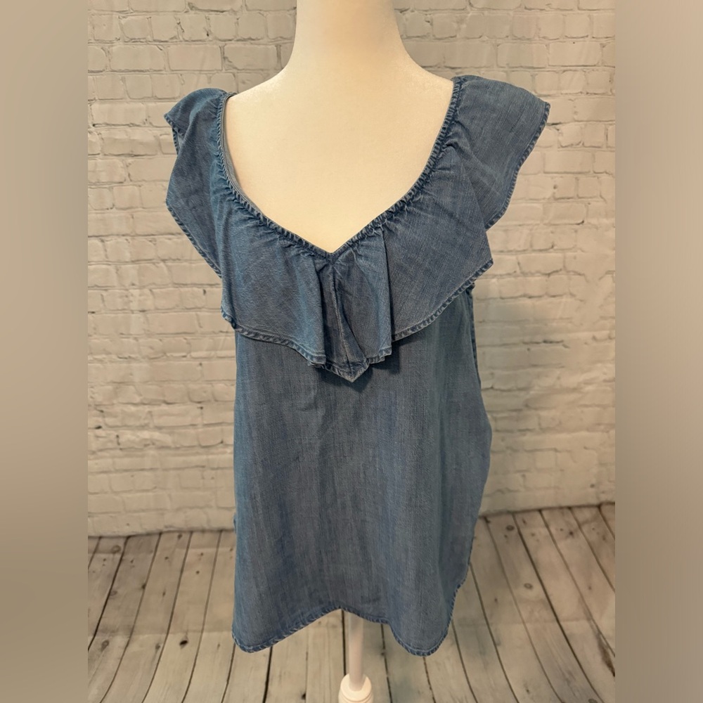 Gap Tencel Chambray Ruffle Top